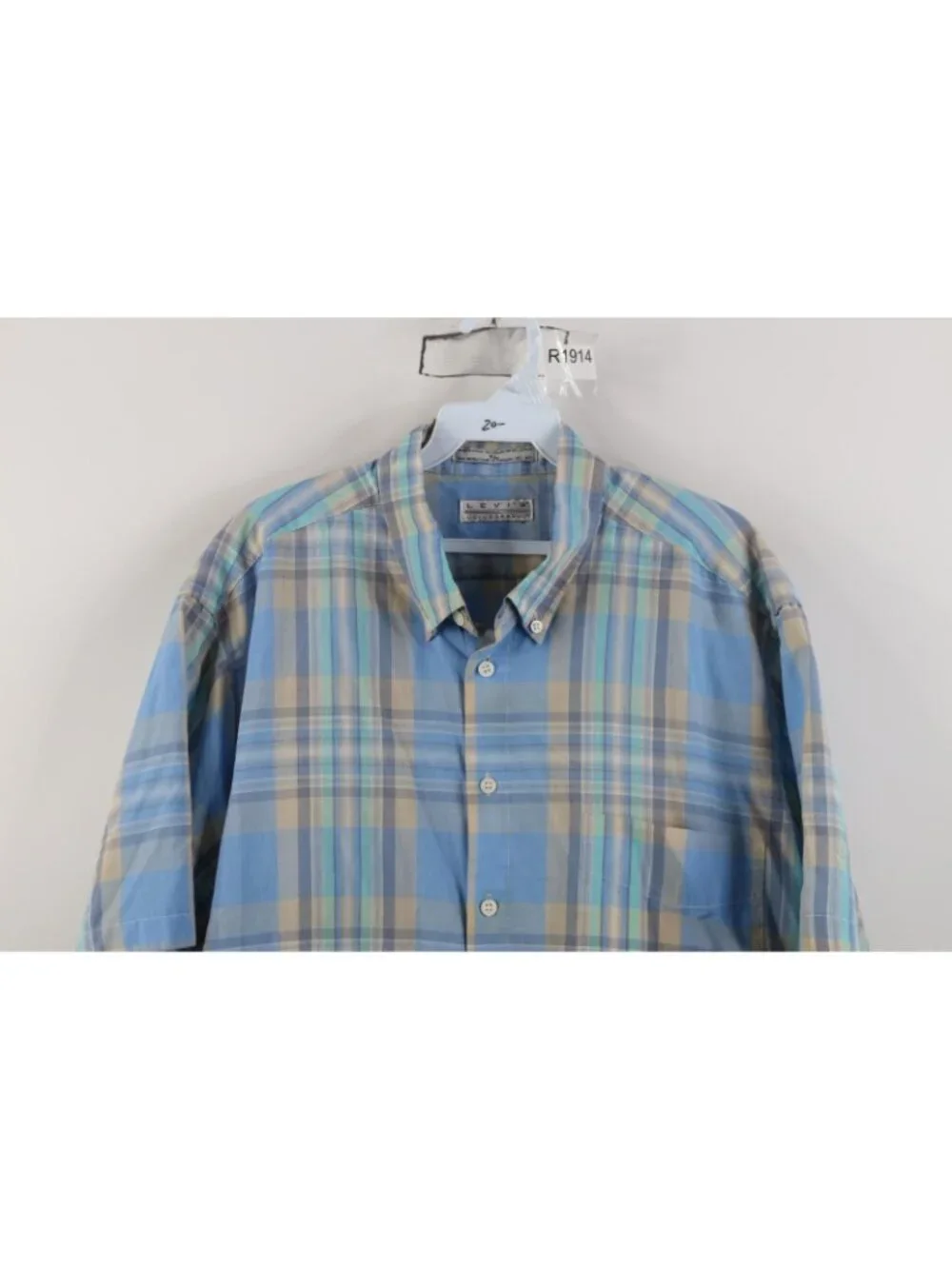 Vintage 80s 90s Levis Mens XL Faded Madras Plaid Collared Button Down Shirt